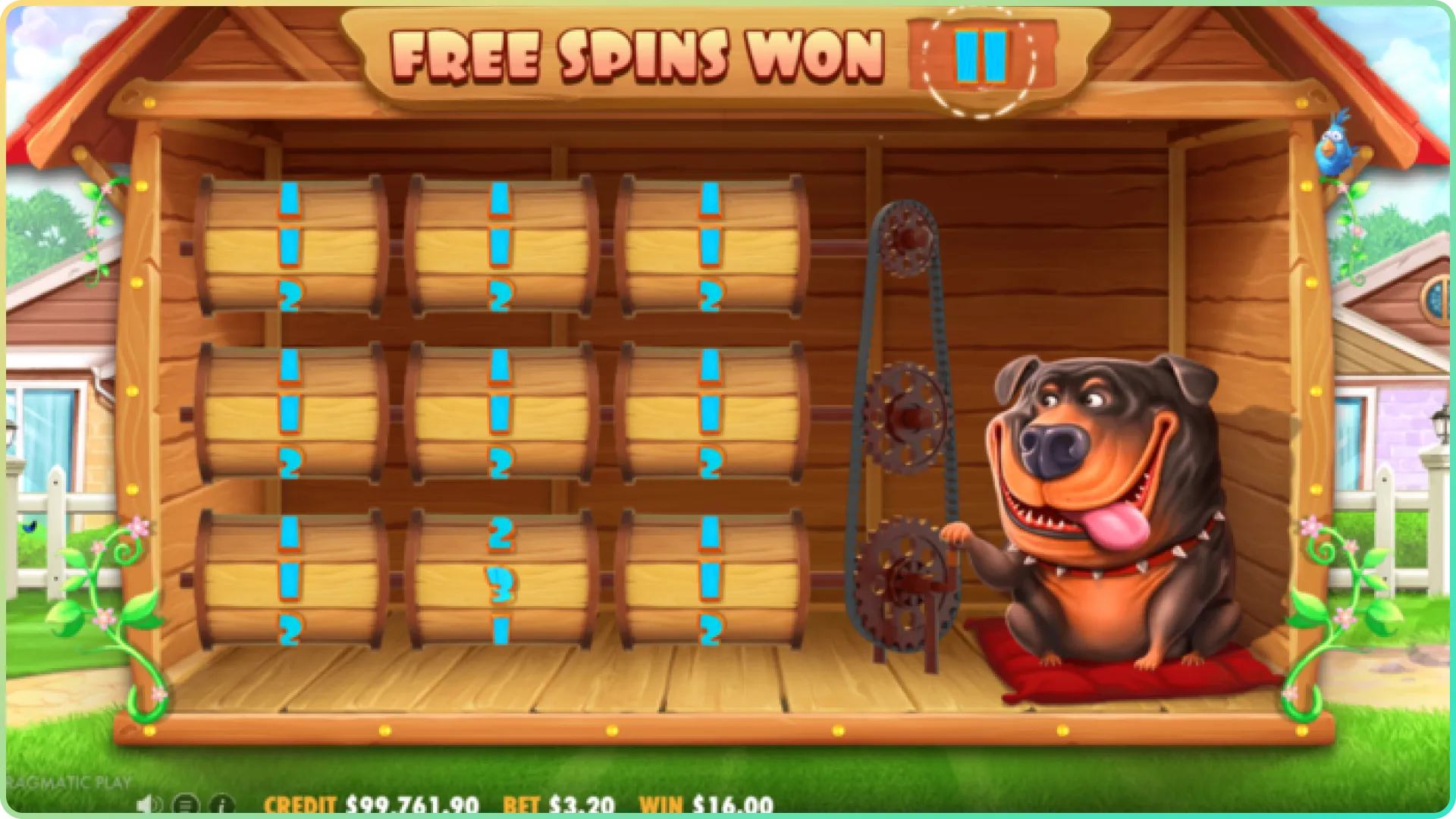 Use free spins in the Dog House bonus round.