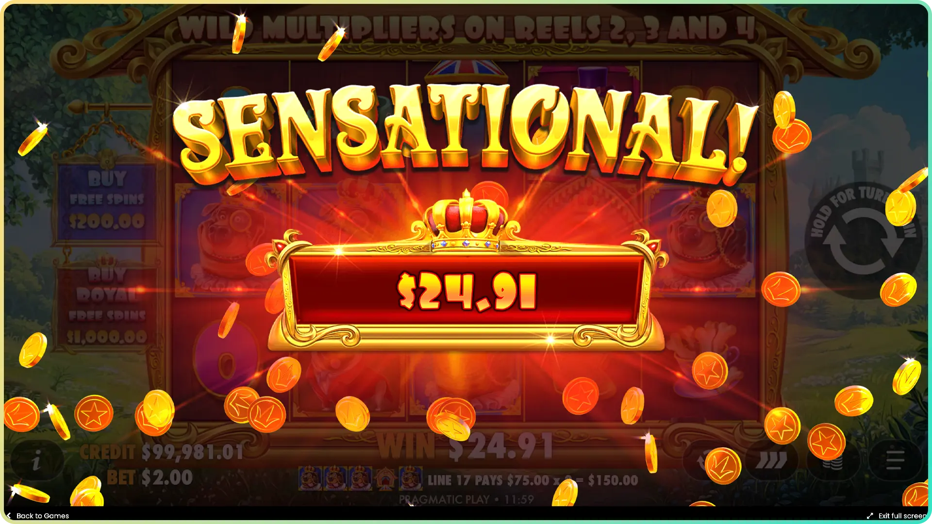 Get massive wins in Dog House Royal Hunt.